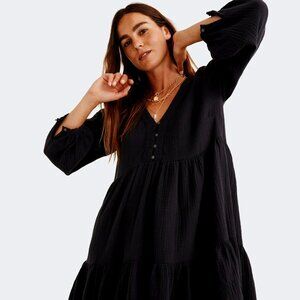 Madewell Tiered Mini Dress Long Sleeve Button Down Size XL/XXL Oversized Flowy